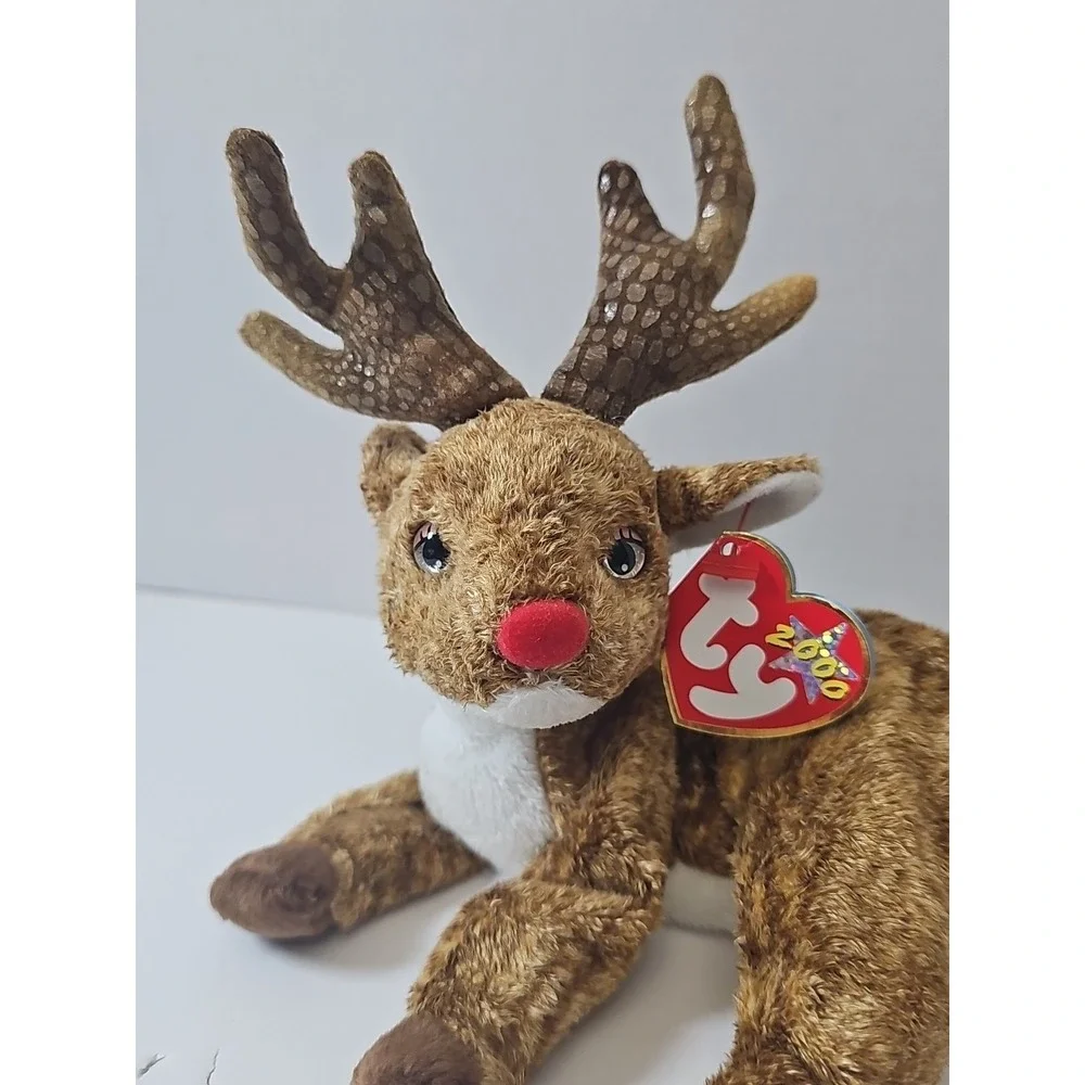 TY Beanie‎ Baby - ROXIE the Reindeer (Red Nose) MWMT's Stuffed Animal